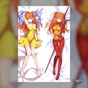 Lewd anime body pillow featuring Asuka Langley Soryu from Neon Genesis Evangelion, sundress and red test suit versions.