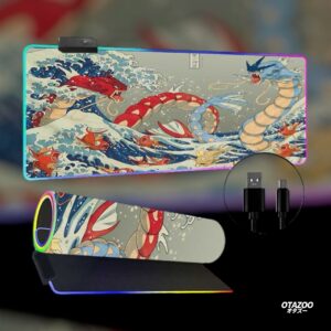 Gyarados anime RGB gaming mousepad featuring Pokémon art, OTAZOO RGB desk mat.