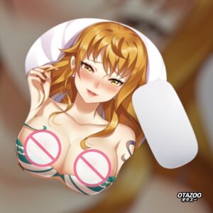 3D oppai anime mousepad featuring Nami from One Piece in a sexy bikini pose.
