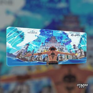 Anime gaming mousepad featuring Portgas D. Ace from One Piece, with marine war scene.