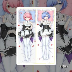 Lewd anime body pillow featuring Rem and Ram from Re:Zero, by OTAZOO.