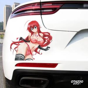 Rias Gremory lewd anime sticker on white sports car rear bumper, High School DxD car decal by Otazoo.