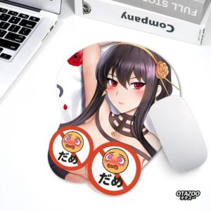 Anime gaming setup featuring Yor Forger 3D oppai mousepad, sexy anime mousepad by OTAZOO.