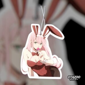 Zero Two bunny girl hanging anime car freshener, cute car accessory for otaku drivers.
