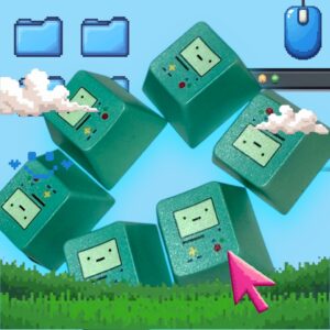 Green bmo keycap with pixel face and glitter finish