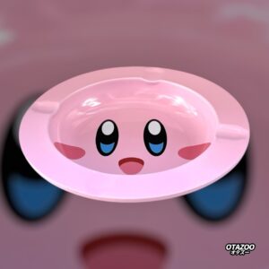 Pink Kirby ashtray on white background with anime face