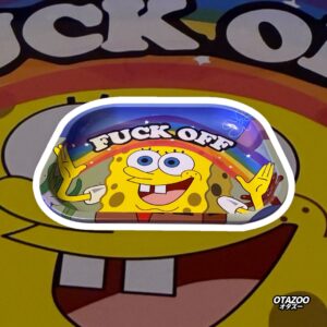 SpongeBob rainbow rolling tray with bold text and cartoon style