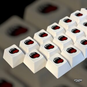 Zoomed White Boo Gaming Keycaps with blurred background – otaku gaming aesthetic