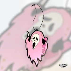 Funny pastel Halloween air freshener with horror mask