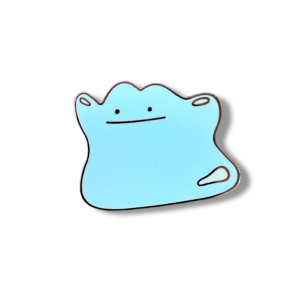 Front-facing view of blue Ditto enamel pin with clean outline