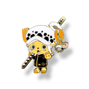 Yellow and white Chopper enamel pin dressed as Trafalgar Law on white background