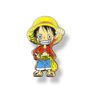 Yellow red blue one piece enamel pin on white background