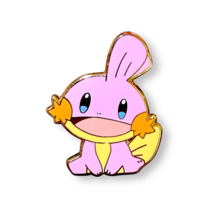 Pokemon enamel pin showing shiny pink Mudkip on a white background