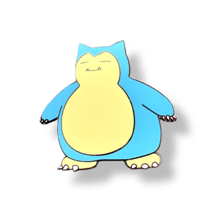 Blue and yellow snorlax enamel pin with relaxed sleepy pose