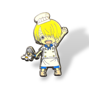 Yellow Sanji anime pin with chef hat on white background