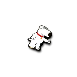 Handmade Family Guy enamel pin showing Brian Griffin with red collar giving thumbs up on white background