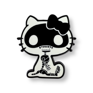 Hello Kitty Skeletor enamel pin showing skeleton design on white background