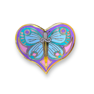 JoJo’s Bizarre Adventure enamel pin showing Jolyne Cujoh butterfly design on white background