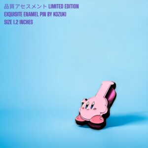 Kirby enamel pin showing pink Kirby character on light blue background