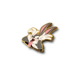 Looney Tunes enamel pin showing Bugs Bunny with a playful tongue-out pose on white background.