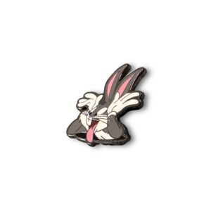 Black-bordered Bugs Bunny enamel pin with tongue-out pose on a plain white background.