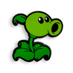 Plants vs Zombies enamel pin showing Peashooter on white background