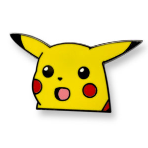 Pokemon enamel pin showing Pikachu surprised face on white background