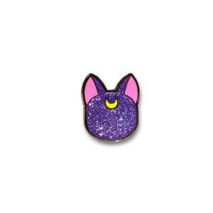 Sailor Moon enamel pin showing Luna in glitter purple front view on white background